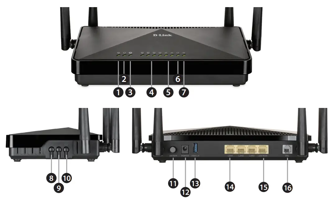 D-Link Dual Band Wireless AC1200 ADSL2+ VDSL2 Modem Router DSL-245GE - Hardware Overview