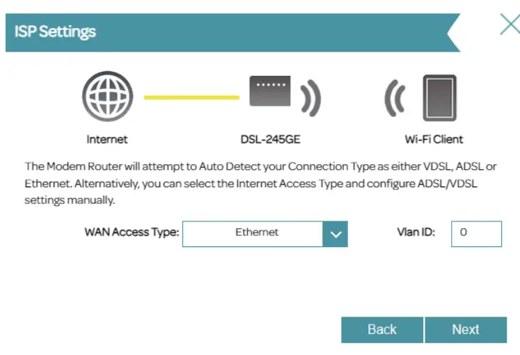 D-Link Dual Band Wireless AC1200 ADSL2+ VDSL2 Modem Router DSL-245GE - Setup 3
