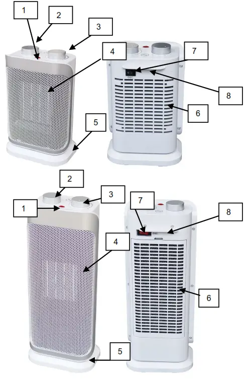 argo Boogie Ceramic Fan Heater - DESCRIPTION OF PARTS