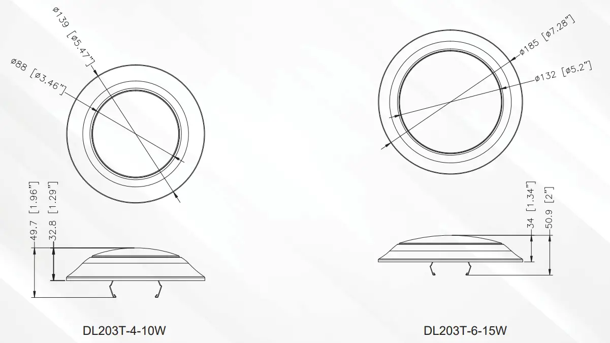 Signcomplex DL203T 4 10W DISC Series Downlight - Dimensions