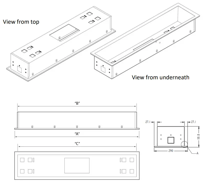 HEATSTRIP THX-DCR Flush Mount Enclosure Range - View from underneath