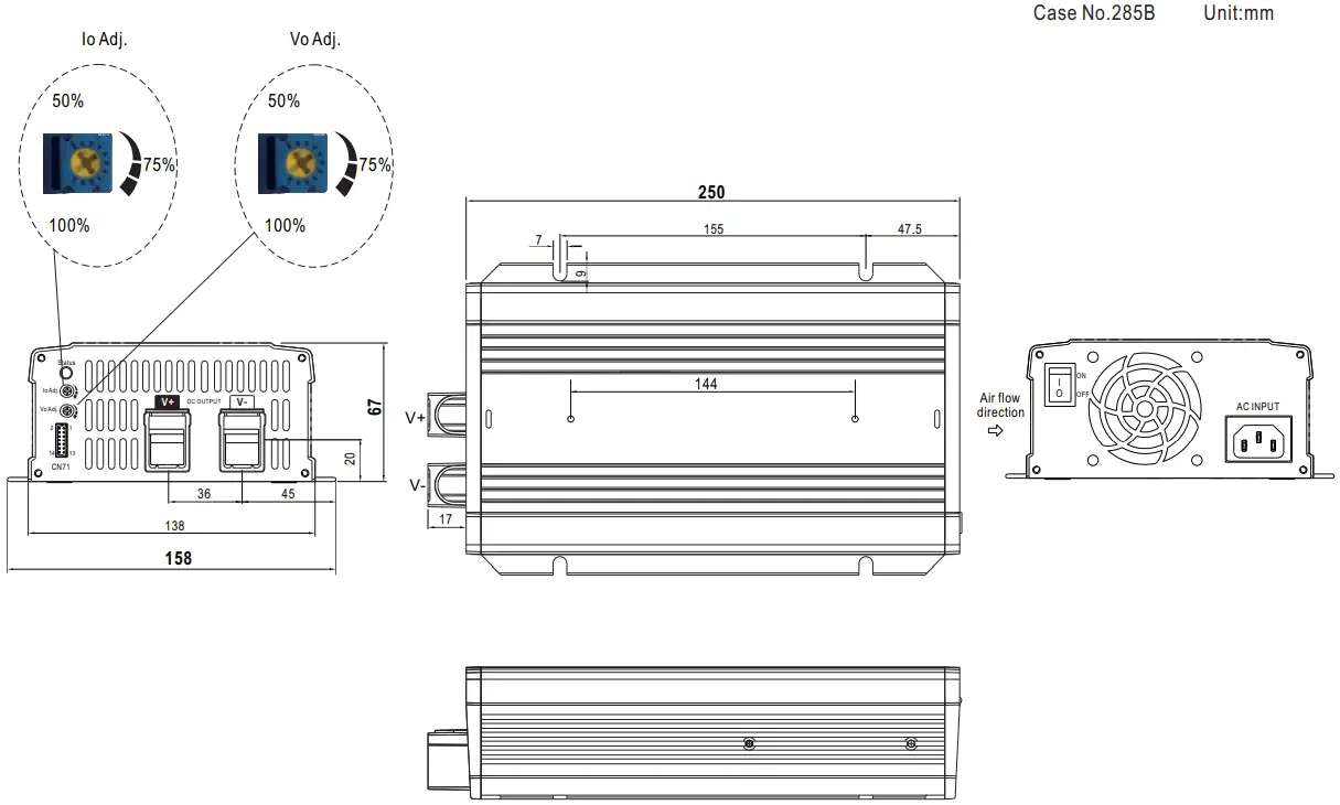 NCP NPP 1200 Series 1200W High Reliable Ultra Wide Output Range Battery Charger amp Power Supply - Mechanical Specification