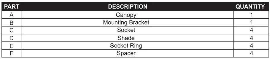 KICHLER 37423A 4 Light Vanity - PACKAGE CONTENTS TABLE
