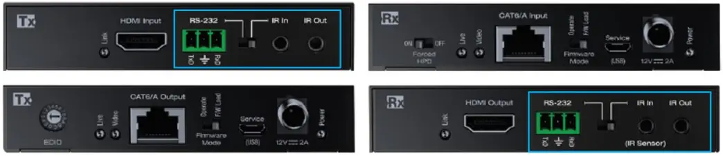 key digital KD X444SP 4K 18G HDMI over 50m CAT5e 6 Extender Set with HDR Power over Cat IR or RS 232 - Ports and Selection Switch