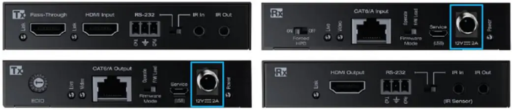 key digital KD X444SP 4K 18G HDMI over 50m CAT5e 6 Extender Set with HDR Power over Cat IR or RS 232 - Power Connection