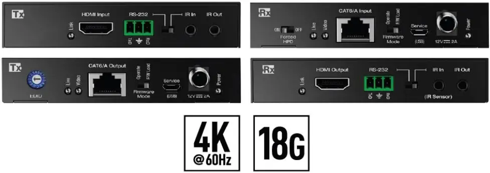 key digital KD X444SP 4K 18G HDMI over 50m CAT5e 6 Extender Set with HDR Power over Cat IR or RS 232