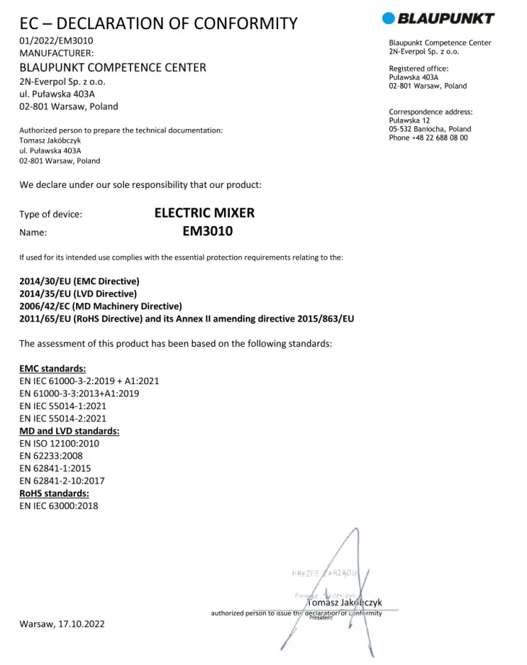 Declaration of conformity