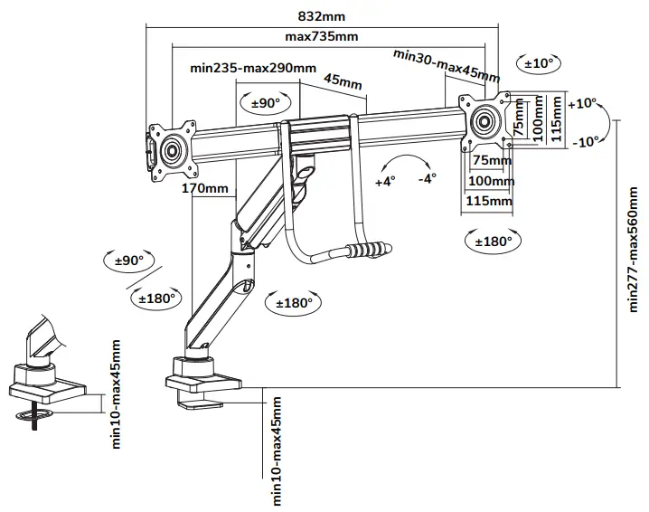Neomounts DS75 450BL2 Monitor Arm Desk Mount - feager