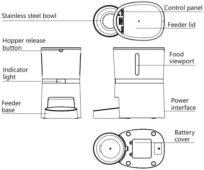 WellToBe A36 Automatic Pet Feeder - Structural image