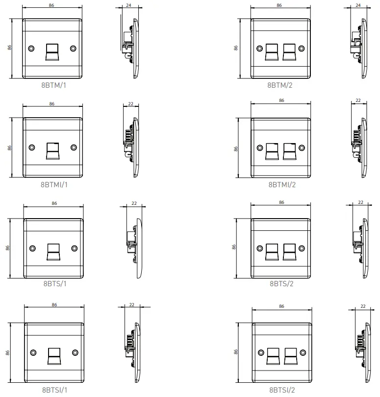 BG ELECTRICAL 8BTM 1 800S Telephone Outlet - Line Diagrams