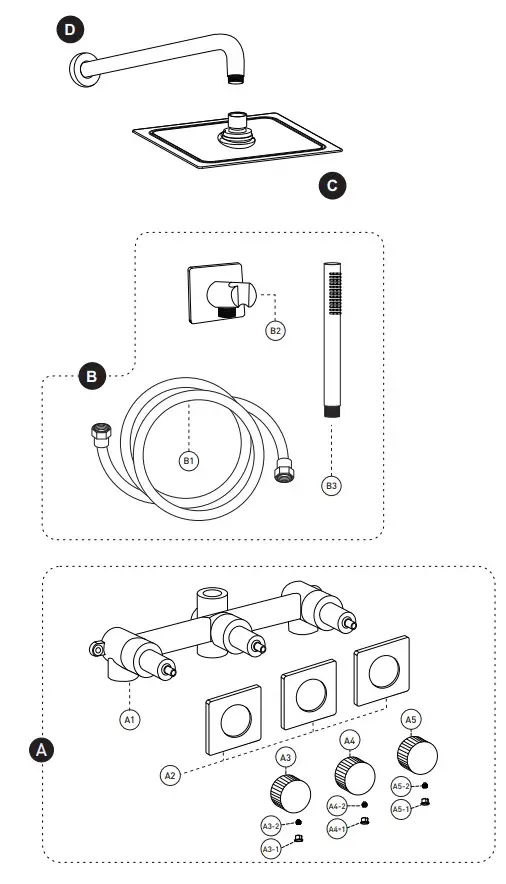 PROOX PRAERX749MB 3 Handle 2 Spray Round High Pressure Shower Faucet - PRODUCT DRAWING 1