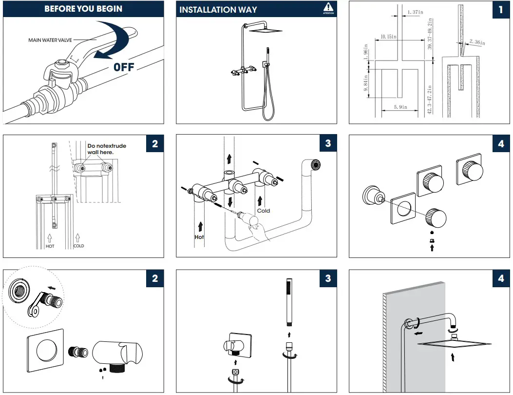 PROOX PRAERX749MB 3 Handle 2 Spray Round High Pressure Shower Faucet - PRODUCT DRAWING 3