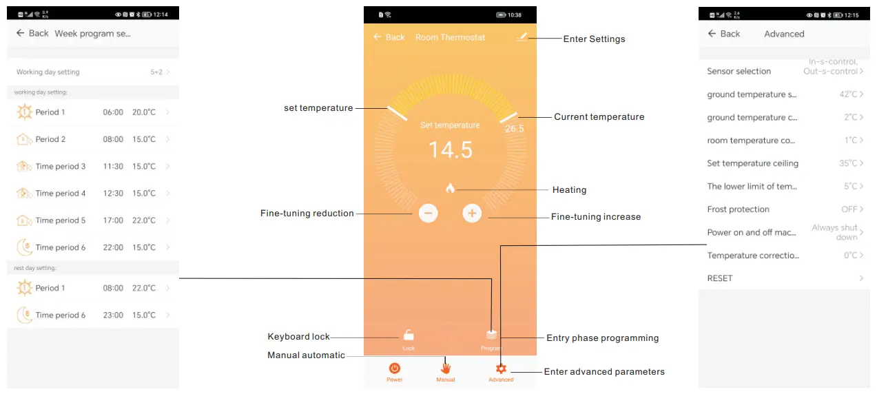 BEOK CONTROLS TFT LCD Heating Thermostat - Home screen