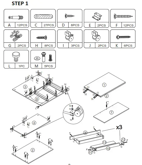 JAXPETY HG61R0970 Moving White Foldable Sewing Table WCabinet - fig 2