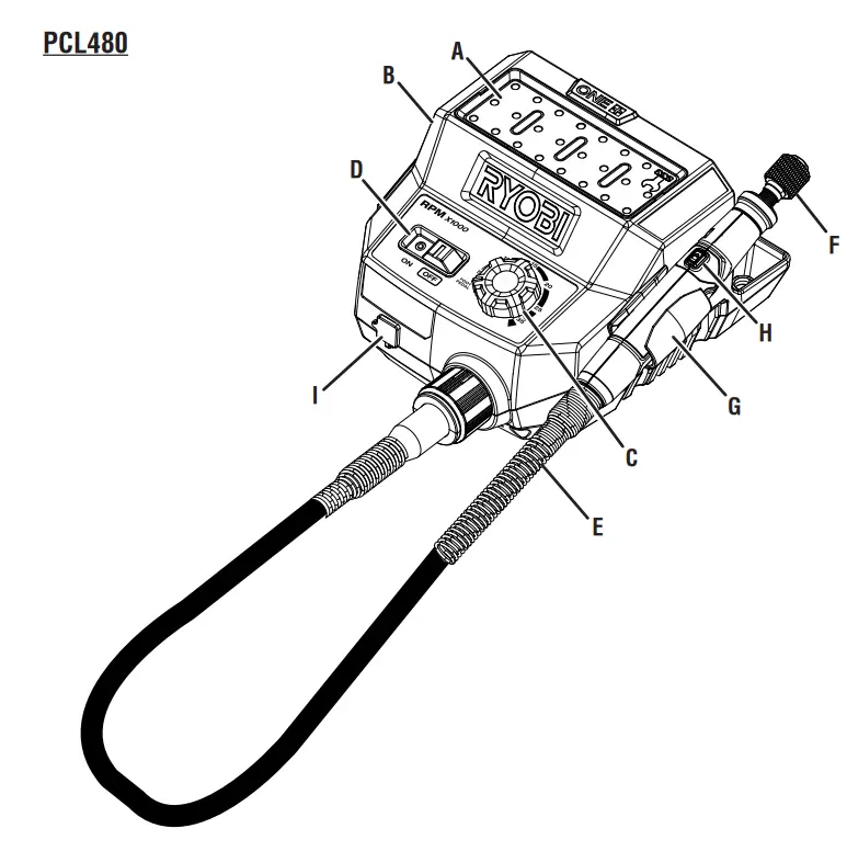 RYOBI PCL480 18V Rotary Tool Station - Speed control