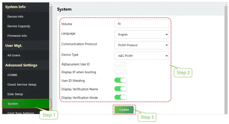 ZKTeco ProMA-QR Outdoor Biometric Access Control Systems - setting 11