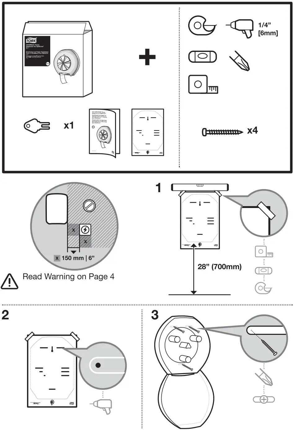 TORK 565820 OptiCore 3 Roll Bath Tissue Dispenser - Description 1