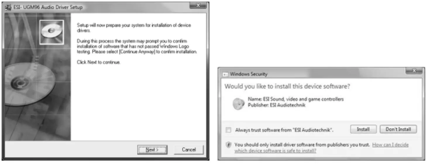 Installation under Windows Vista or Windows 7/8