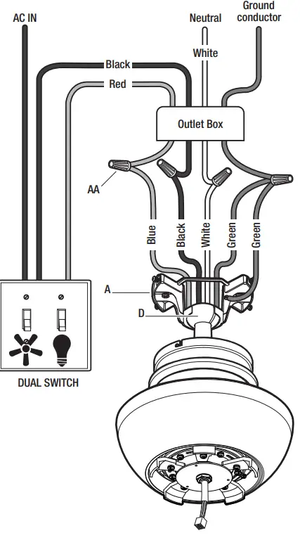 HAMPTON BAY YG990-MBK Loomis 44 in. LED Indoor Matte White Ceiling Fan - DUAL SWITCH