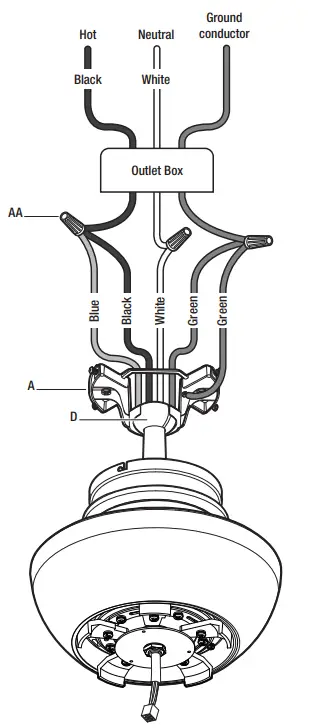 HAMPTON BAY YG990-MBK Loomis 44 in. LED Indoor Matte White Ceiling Fan - Hanging the Fan
