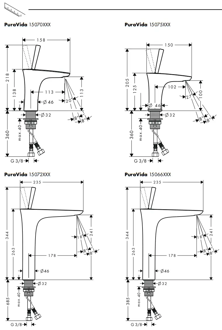 hansgrohe 15066000 PuraVida Tap Pure Chrome for Washbasins - Symbol 9