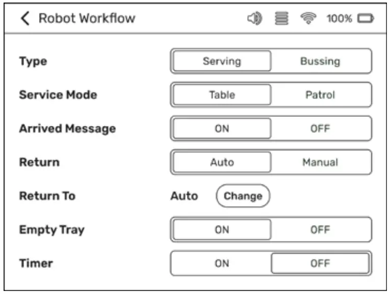 BEARROBOTICS Servi Plus Ultimate Hospitality Food Service Delivery Robot - Settings 2