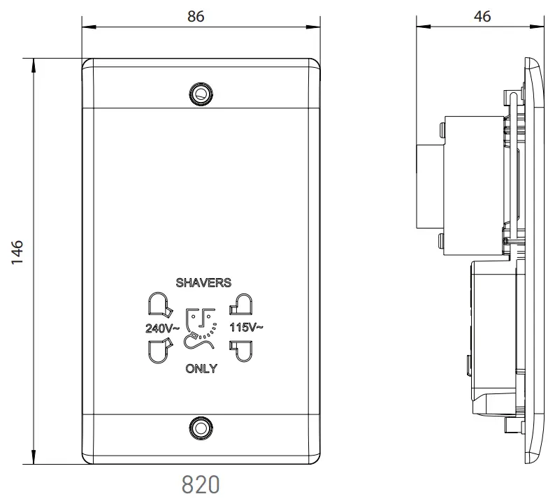 BG ELECTRICAL 820 Shaver Socket - Line Diagrams