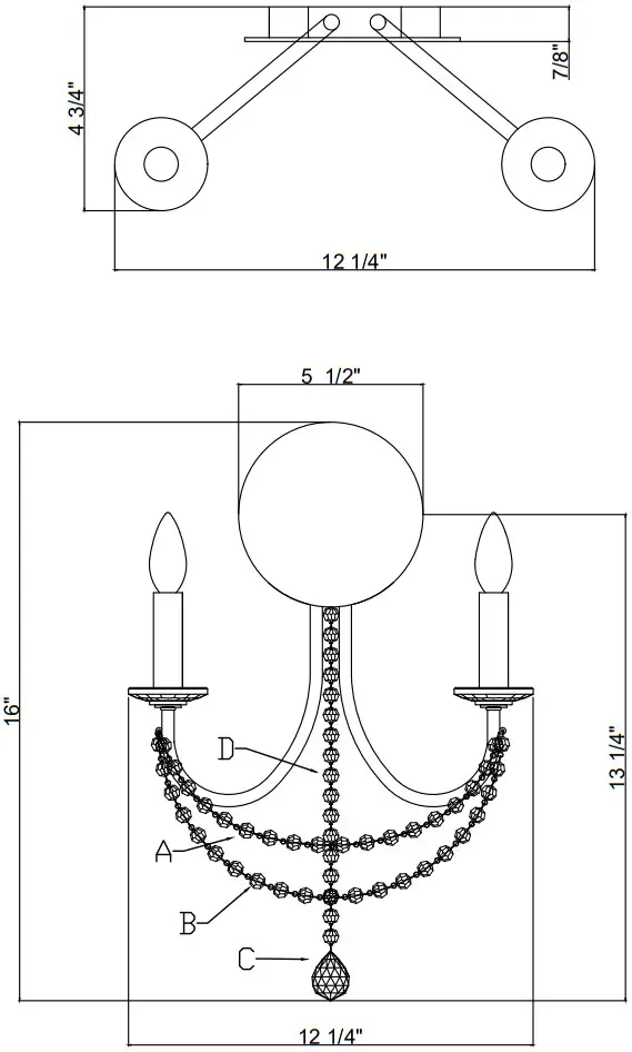 CRYSTORAMA DEL 90802 MK Delilah 2 Light Wall Mount Chandelier