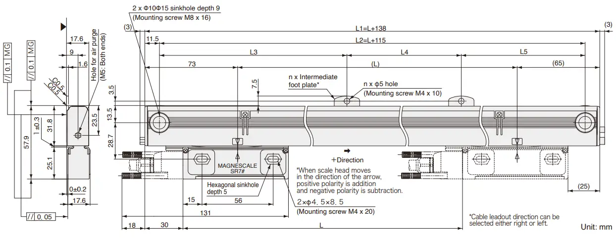 Magnescale SR74 Incremental Linear Encoder - Dimensions