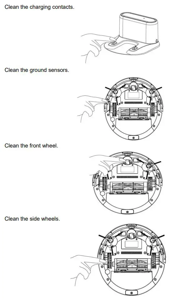 electriQ iQLEAN-CR01 Robot Vacuum Cleaner User Manual - MAINTENANCE OF CHARGE TERMINALS AND WHEELS