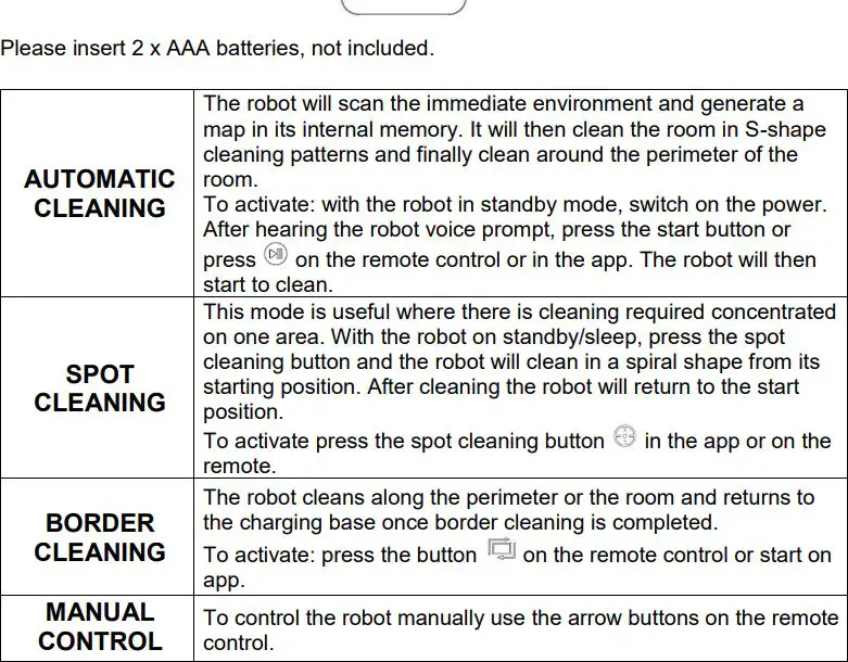 electriQ iQLEAN-CR01 Robot Vacuum Cleaner User Manual - REMOTE CONTROL
