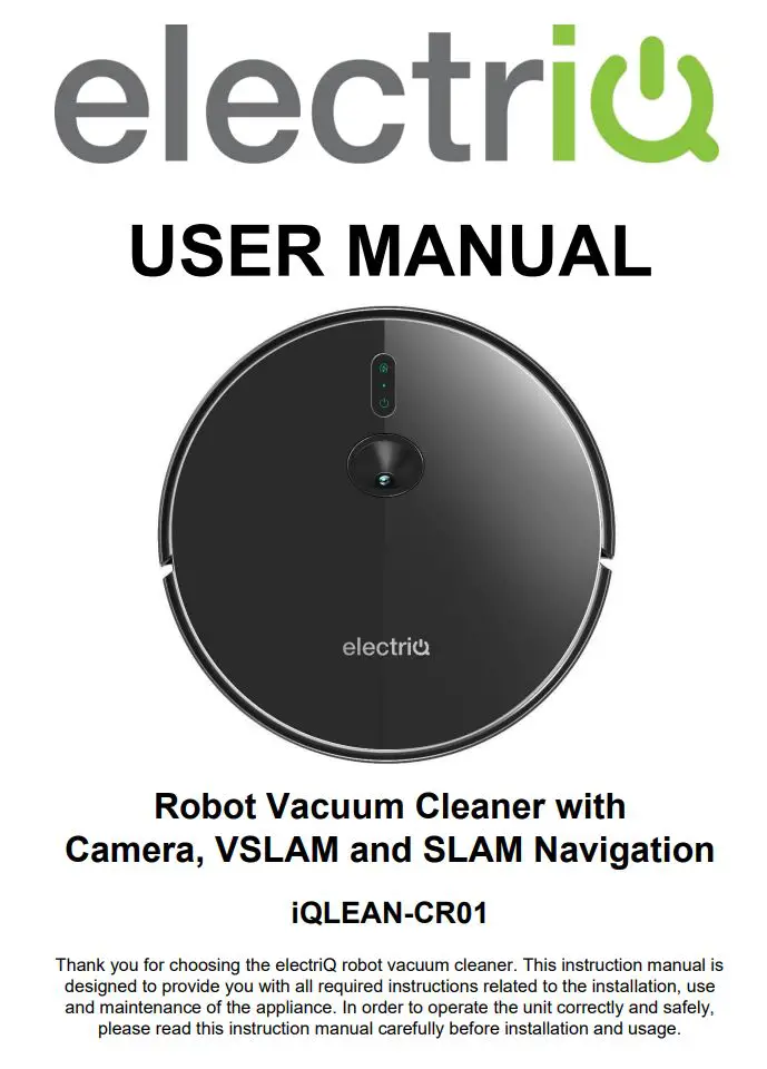 electriQ iQLEAN-CR01 Robot Vacuum Cleaner User Manual