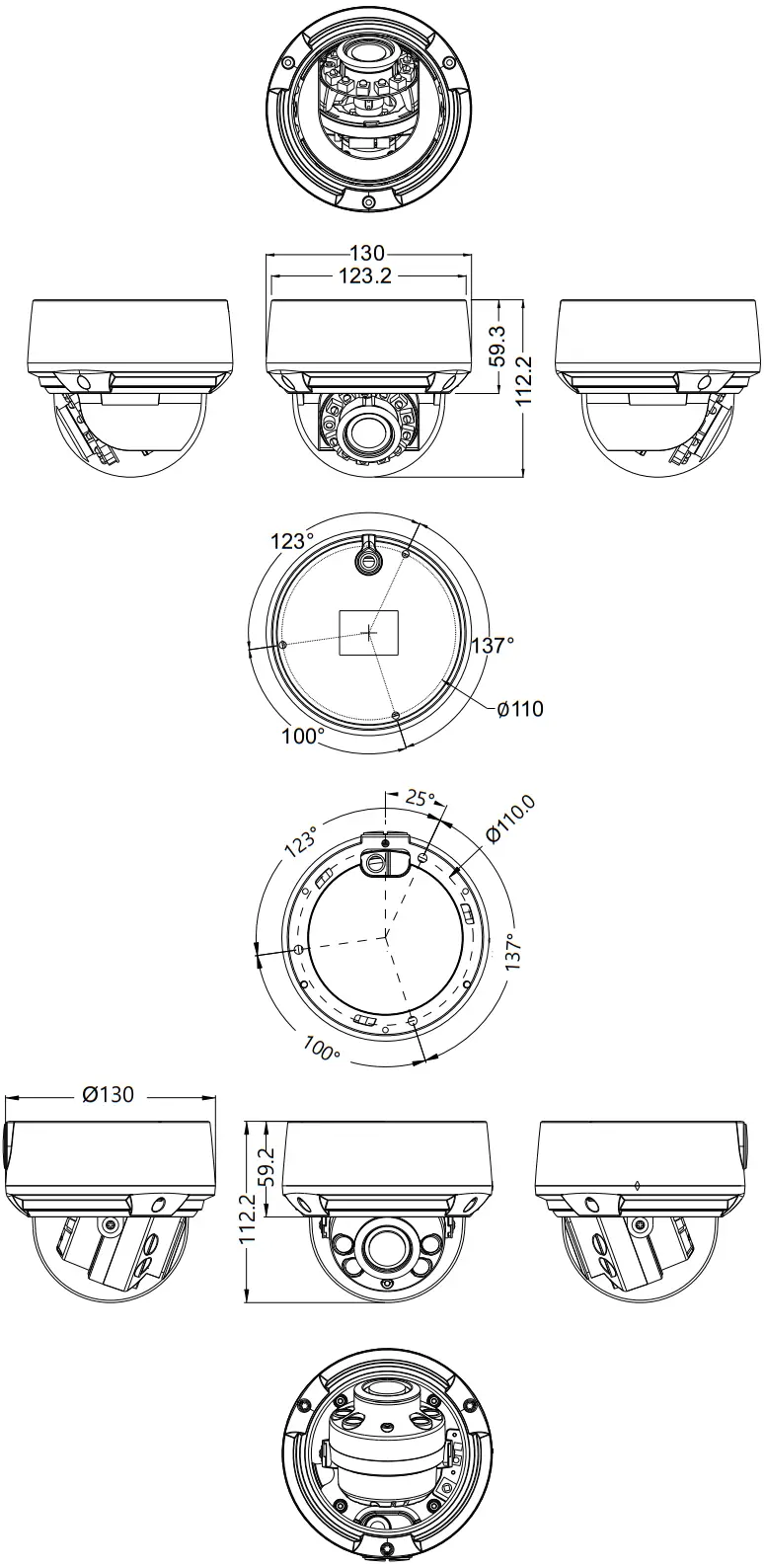 HIKVISION AN IPV xUAR Series Vandal Dome Network Camera - Dimensions