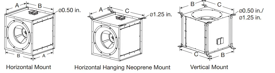 ACCUREX XID 7 Direct Drive Inline Exhaust Fan - All dimensions
