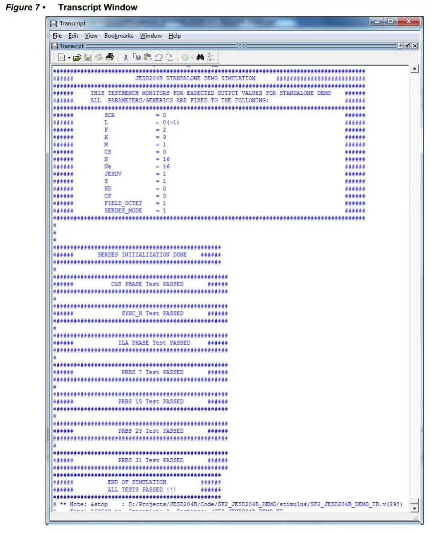 Microsemi DG0611 Implementing JESD204B Interface Using SmartFusion2 - Transcript Window