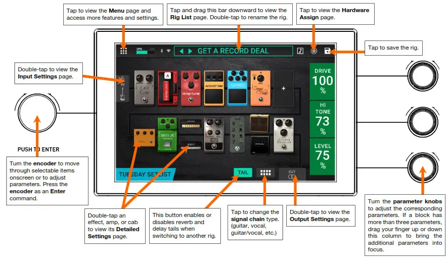 HeadRush FX Prime Guitar Multi Effect Amp Modeler Vocal Processor - Main Screen