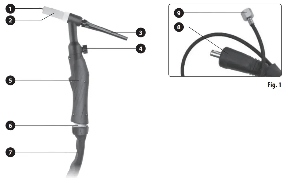 EXTOL 8798271 TIG Torch - Parts and control elements