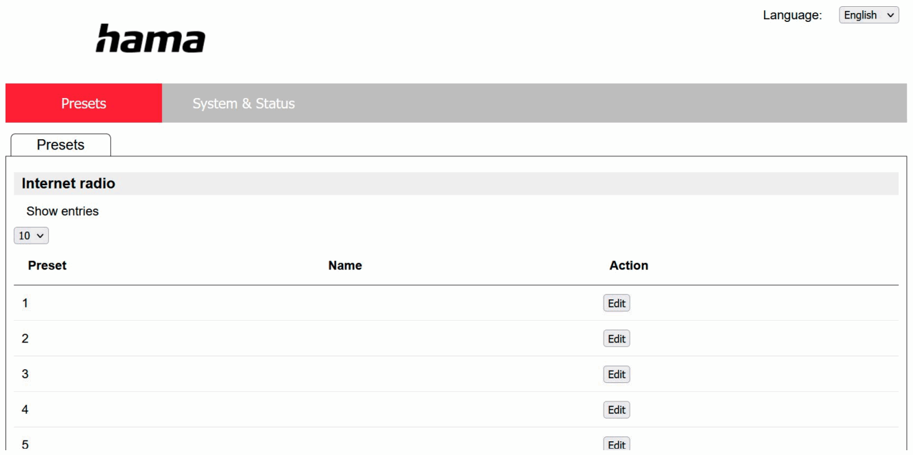 hama DIR3030BT Digital Radio - administration interface