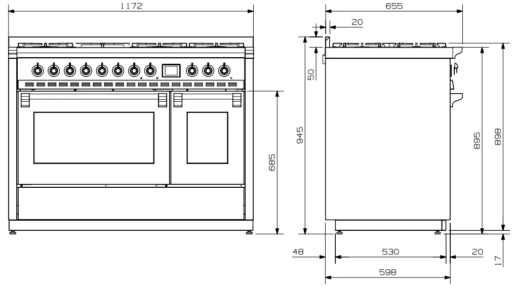 Steel AQ12SF-6T-NA-N Ascot 120cm Nuvola with Brushed Nickel Trim Dual Fuel Freestanding Cooker - Fig 1