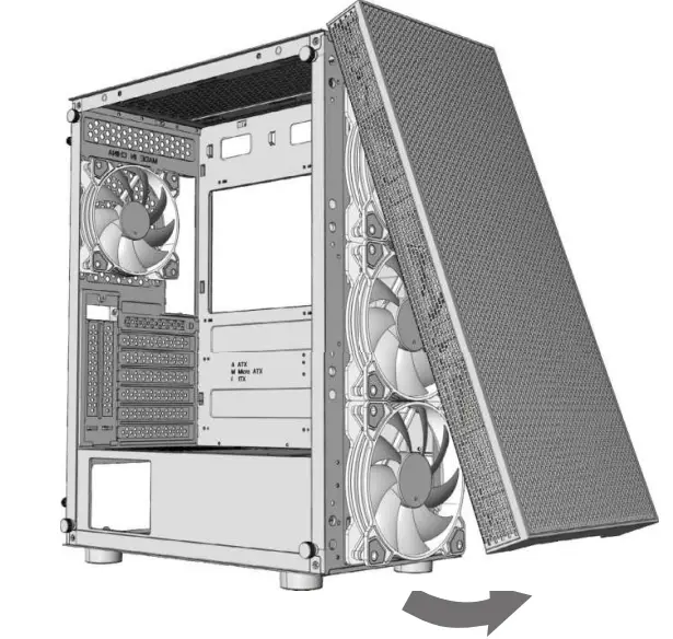 Disassemble the side panel
and the front panel