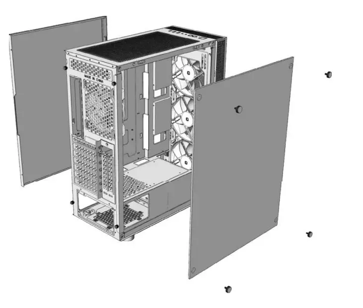 Disassemble the side panel
and the front panel