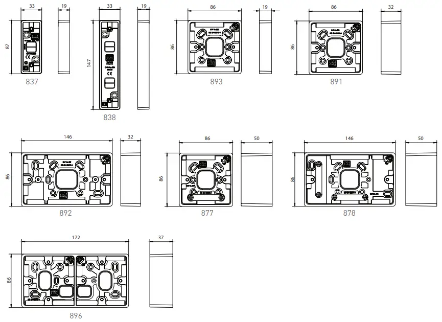 BG ELECTRICAL 837 01 Surface Boxes - Line Diagrams