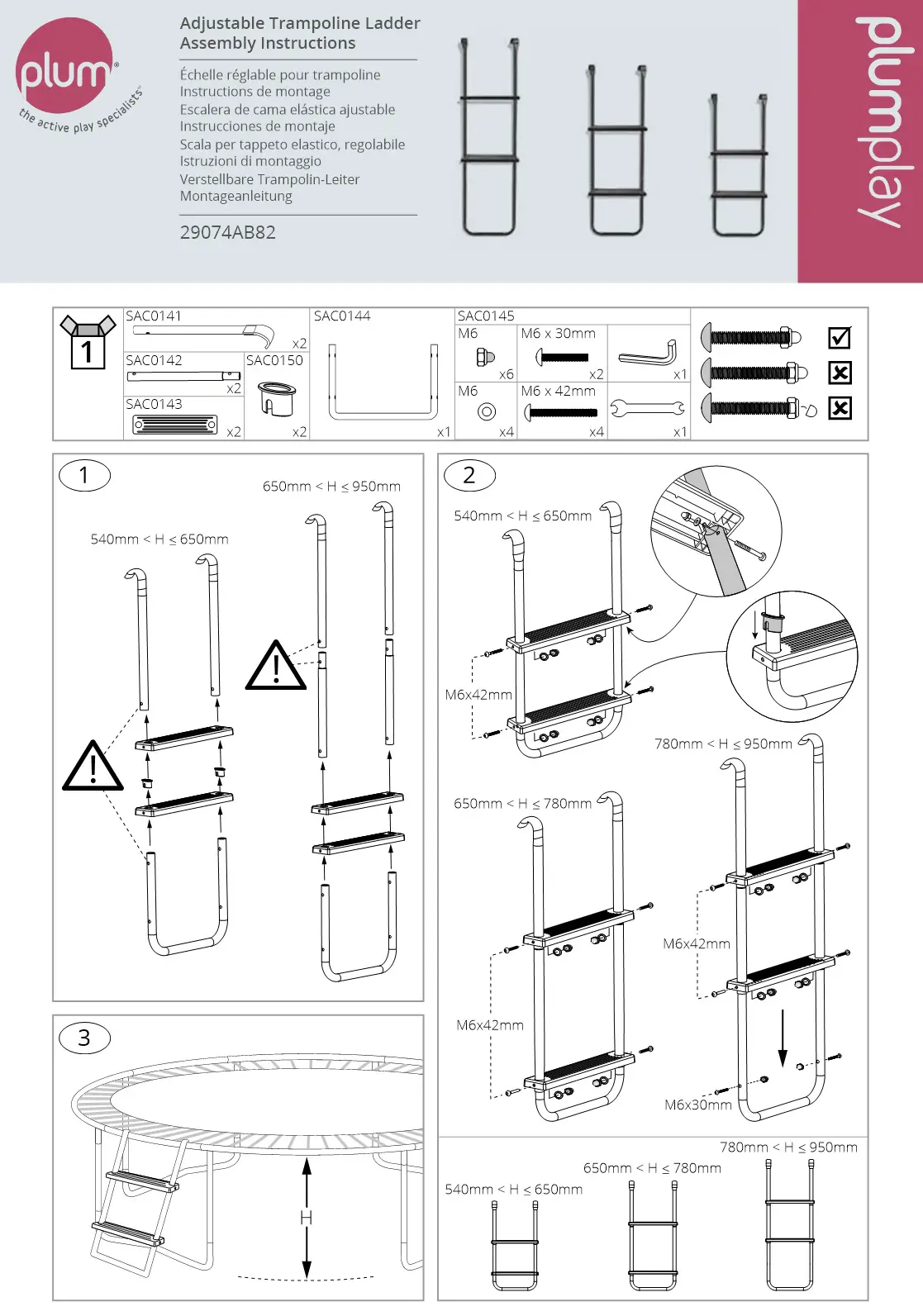 plum 29074AB82 Adjustable Trampoline Ladder Instruction Manual