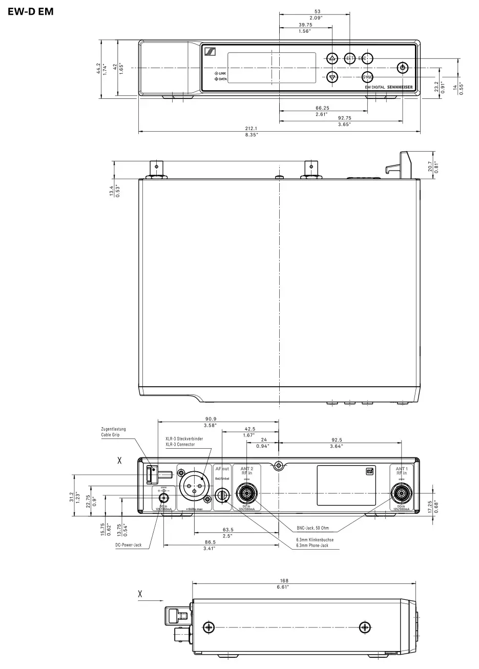 SENNHEISER EW-D ME2 Evolution Wireless Digital Combo Set - DIMENSIONS 1