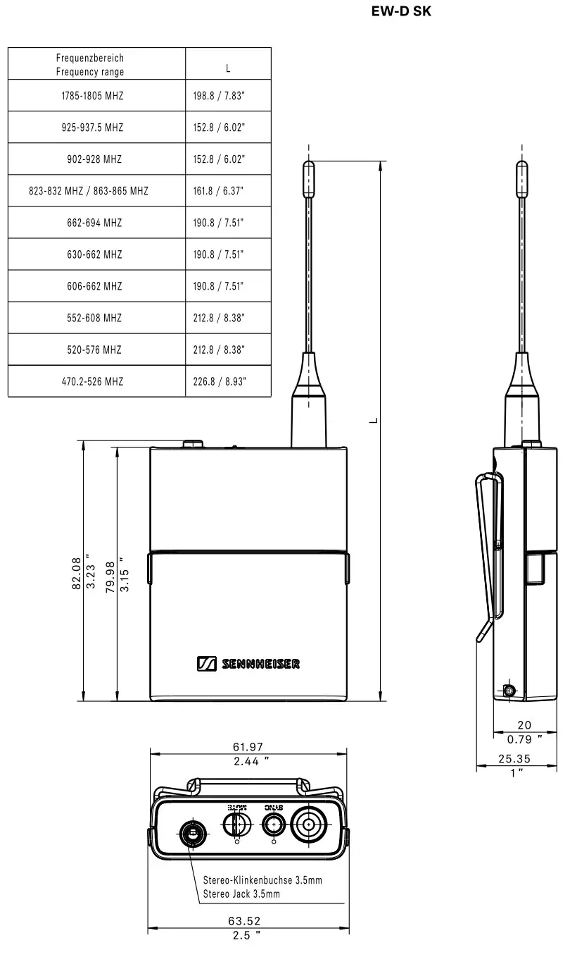 SENNHEISER EW-D ME2 Evolution Wireless Digital Combo Set - DIMENSIONS 3