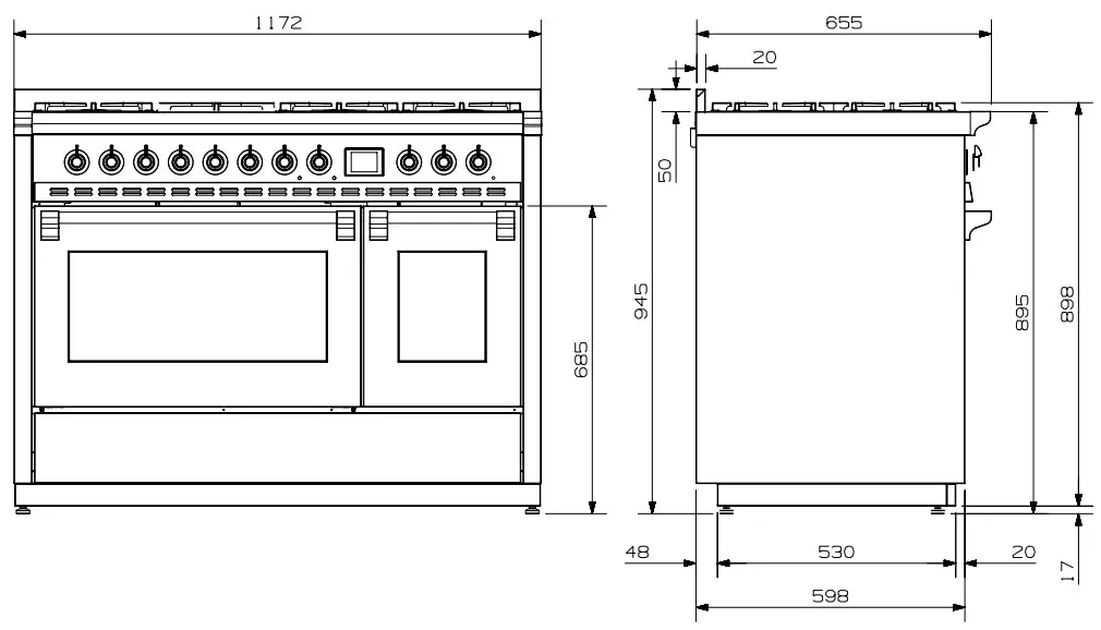 Steel AQ12SF 6M CE C Ascot 120cm Dual Fuel Freestanding Cooker - fig
