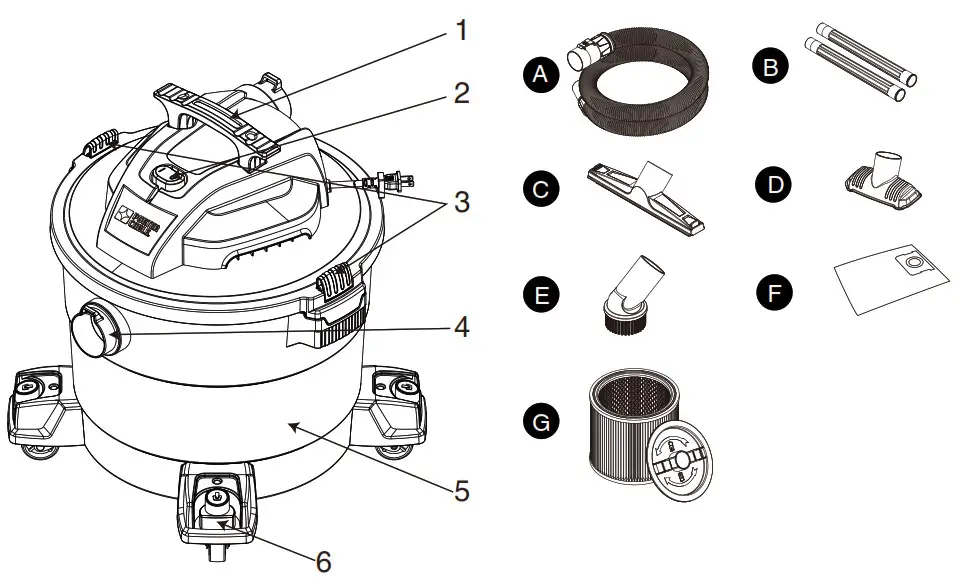 PORTER CABLE PCX18604P-10A Wet or Dry Shop Vacuum Cleaner - PACKAGE CONTENTS