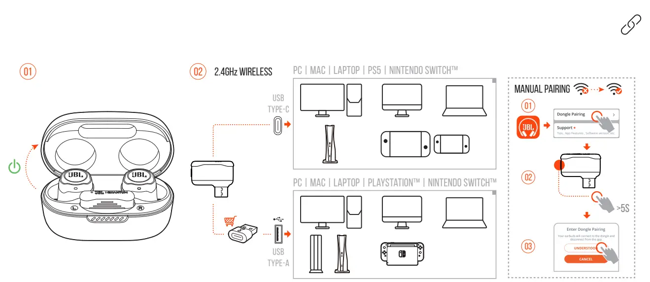 JBL Quantum TWS Air Noise Cancelling Gaming Earbuds - Power on