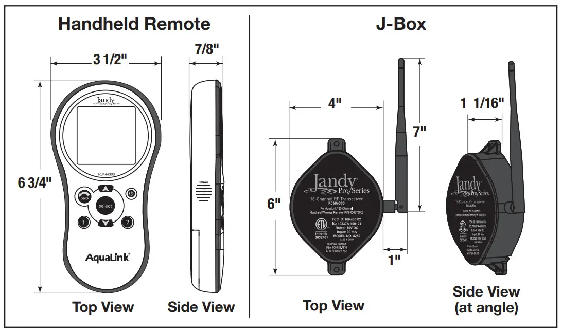 Jandy 400120, AQWHR18 AquaLink Wireless Handheld Remote - Transceiver J-Box