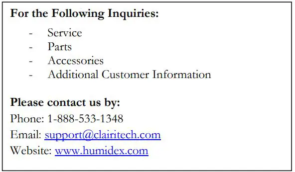 HUMIDEX HCS Wall Control - For the Following Inquiries